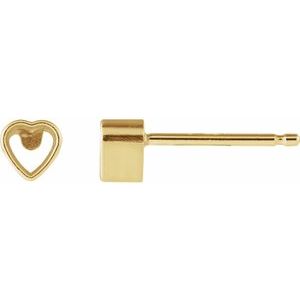14K Yellow Gold 3x3 mm Heart Bezel-Set Stud Earrings
