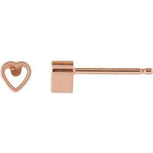 14K Rose Gold 3x3 mm Heart Bezel-Set Stud Earrings
