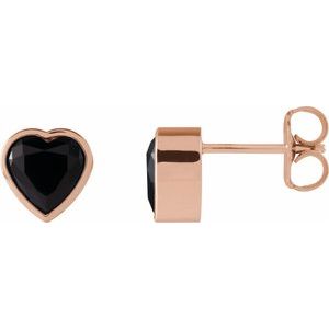 14K Rose Gold Natural Black Onyx Stud Earrings