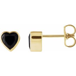 14K Yellow Gold Natural Black Onyx Stud Earrings