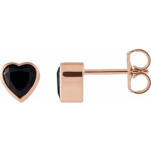 14K Rose Gold Natural Black Onyx Stud Earrings