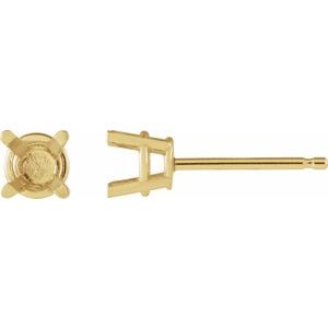 18K Yellow Gold 3.5 mm Round 4-Prong Lightweight Earring Mounting