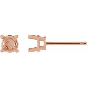 18K Rose Gold 3.25 mm Round 4-Prong Lightweight Earring Mounting