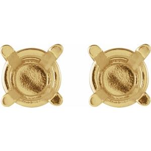 18K Yellow Gold 3 mm Round 4-Prong Lightweight Earring Mounting – image 2