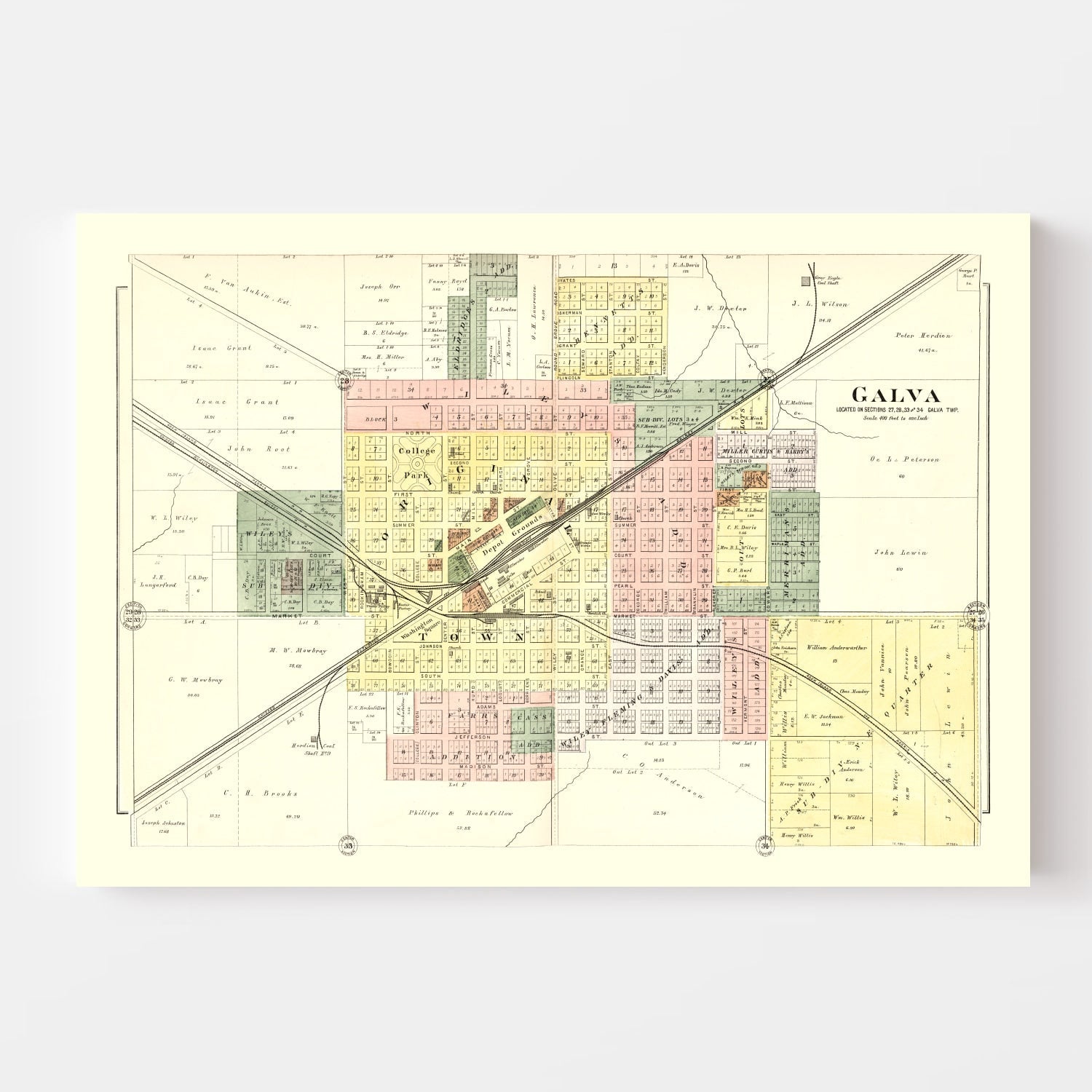 Vintage Map of Galva, Illinois 1893