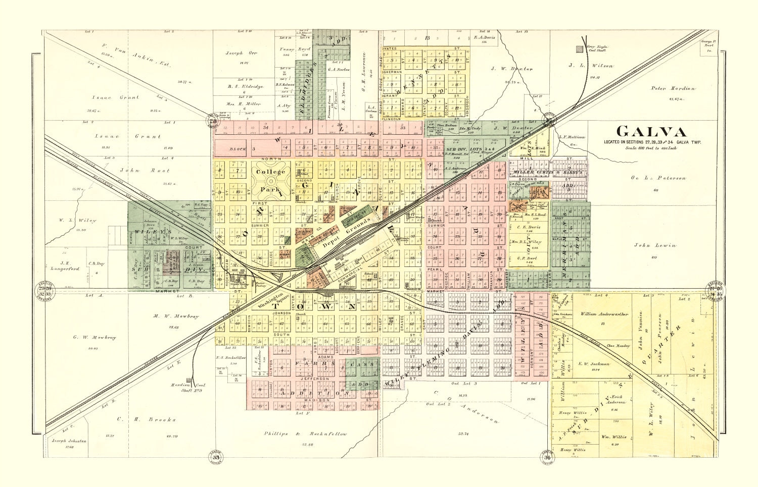 Vintage Map of Galva, Illinois 1893