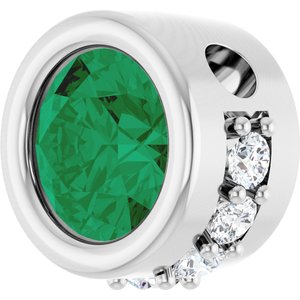 14K White Gold Natural Emerald & 1/10 CTW Natural Diamond Pendant