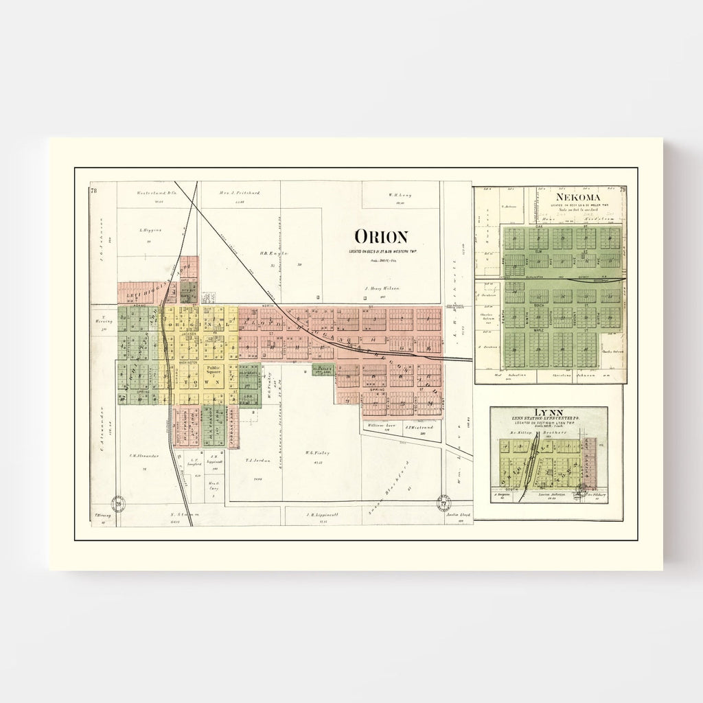 Vintage Map of Orion, Illinois 1893