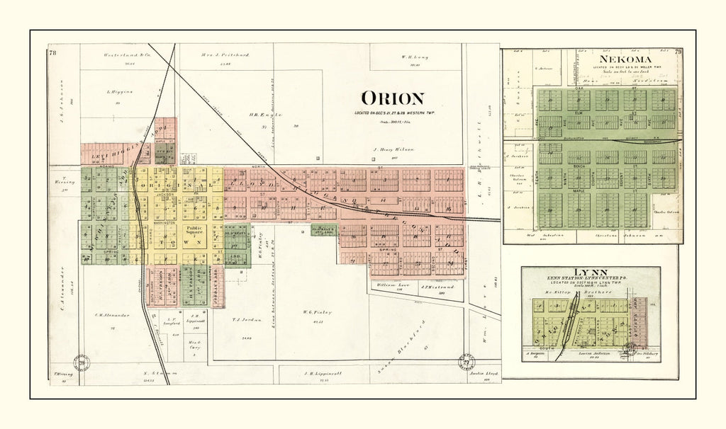 Vintage Map of Orion, Illinois 1893