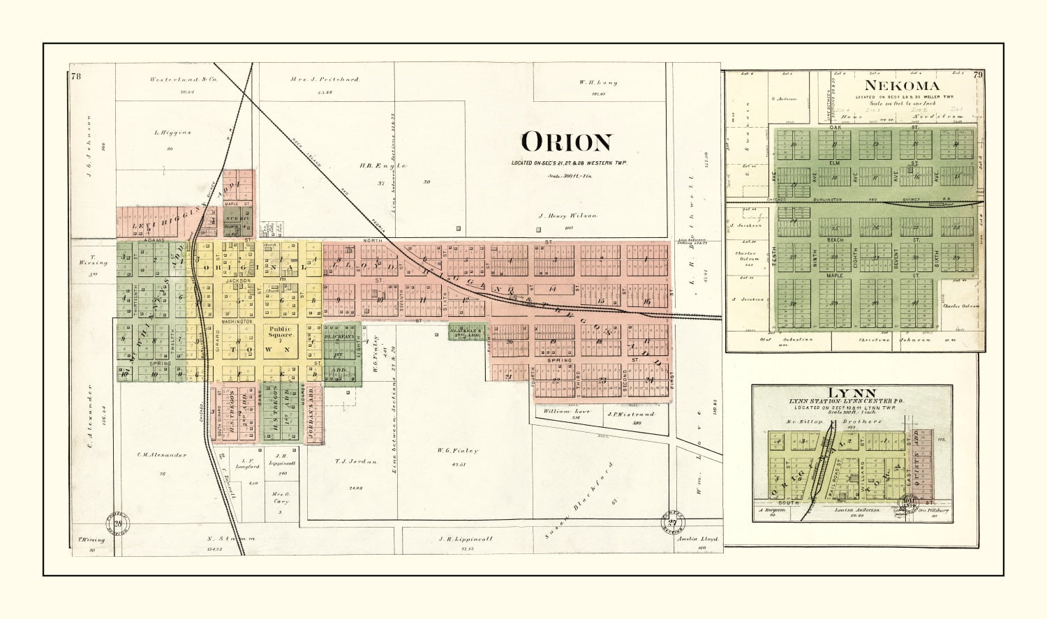 Vintage Map of Orion, Illinois 1893