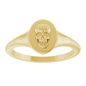 14K Yellow Skull Signet Ring
