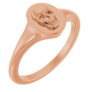14K Rose Skull Signet Ring