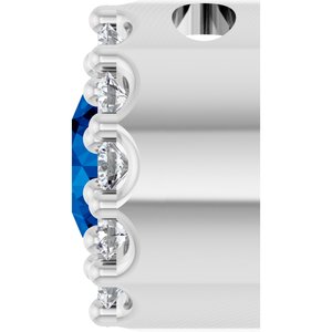 14K White Natural Blue Sapphire & .08 CTW Natural Diamond Halo-Style Pendant