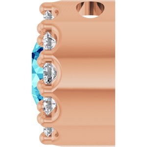 14K Rose Natural Blue Zircon & .08 CTW Natural Diamond Halo-Style Pendant