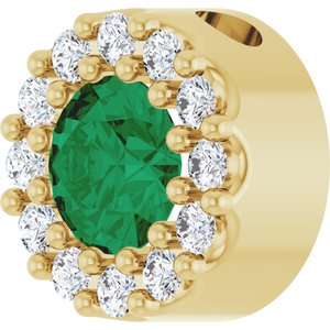 14K Yellow Gold Natural Emerald & .08 CTW Natural Diamond Halo-Style Pendant