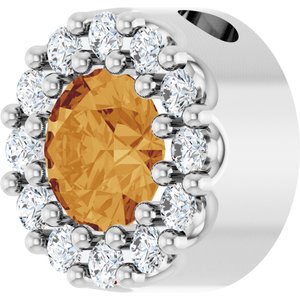 Sterling Silver Natural Citrine & .08 CTW Natural Diamond Halo-Style Pendant