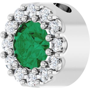 Sterling Silver Natural Emerald & .08 CTW Natural Diamond Halo-Style Pendant