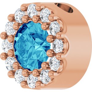 14K Rose Gold Natural Blue Zircon & .08 CTW Natural Diamond Halo-Style Pendant