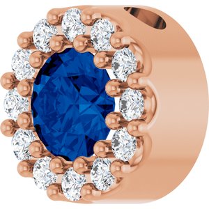 14K Rose Natural Blue Sapphire & .08 CTW Natural Diamond Halo-Style Pendant