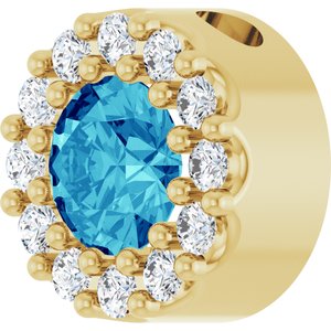 14K Yellow Gold Natural Blue Zircon & .08 CTW Natural Diamond Halo-Style Pendant