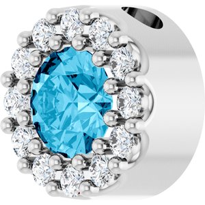 Sterling Silver Natural Aquamarine & .08 CTW Natural Diamond Halo-Style Pendant