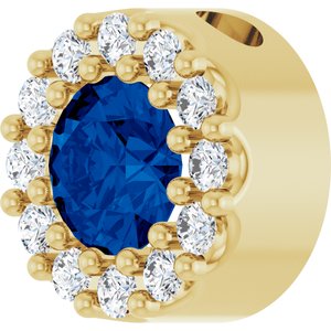 14K Yellow Lab-Grown Blue Sapphire & .08 CTW Natural Diamond Halo-Style Pendant