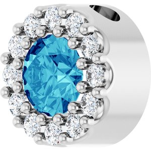 14K White Natural Blue Zircon & .08 CTW Natural Diamond Halo-Style Pendant