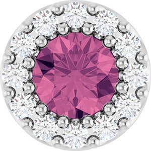 14K White Gold Natural Pink Tourmaline & .08 CTW Natural Diamond Halo-Style Pendant