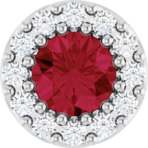14K White Gold Natural Ruby & .08 CTW Natural Diamond Halo-Style Pendant