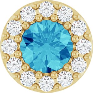 14K Yellow Natural Blue Zircon & .08 CTW Natural Diamond Halo-Style Pendant