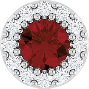 Sterling Silver Natural Mozambique Garnet & .08 CTW Natural Diamond Halo-Style Pendant