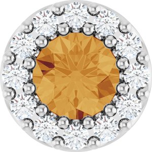 14K White Natural Citrine & .08 CTW Natural Diamond Halo-Style Pendant