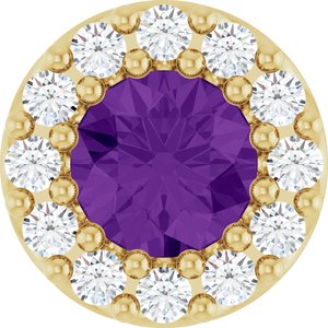 14K Yellow Natural Amethyst & .08 CTW Natural Diamond Halo-Style Pendant