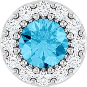 14K White Natural Aquamarine & .08 CTW Natural Diamond Halo-Style Pendant