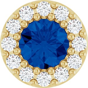 14K Yellow Lab-Grown Blue Sapphire & .08 CTW Natural Diamond Halo-Style Pendant