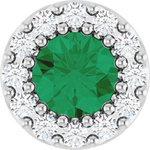 14K White Gold Lab-Grown Emerald & .08 CTW Natural Diamond Halo-Style Pendant