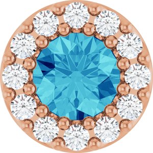 14K Rose Natural Blue Zircon & .08 CTW Natural Diamond Halo-Style Pendant