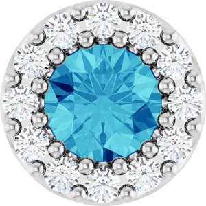 Sterling Silver Natural Blue Zircon & .08 CTW Natural Diamond Halo-Style Pendant