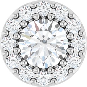 14K White Natural White Sapphire & .08 CTW Natural Diamond Halo-Style Pendant