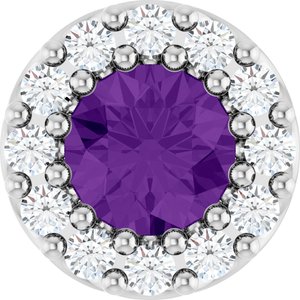 14K White Natural Amethyst & .08 CTW Natural Diamond Halo-Style Pendant
