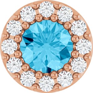 14K Rose Natural Aquamarine & .08 CTW Natural Diamond Halo-Style Pendant