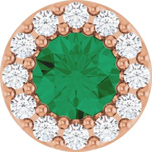 14K Rose Natural Emerald & .08 CTW Natural Diamond Halo-Style Pendant
