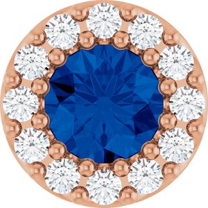 14K Rose Lab-Grown Blue Sapphire & .08 CTW Natural Diamond Halo-Style Pendant