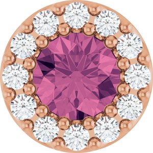 14K Rose Natural Pink Tourmaline & .08 CTW Natural Diamond Halo-Style Pendant