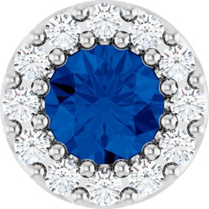 Sterling Silver Natural Blue Sapphire & .08 CTW Natural Diamond Halo-Style Pendant