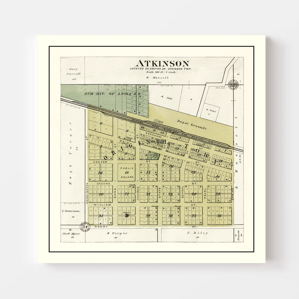 Vintage Map of Atkinson, Illinois 1893