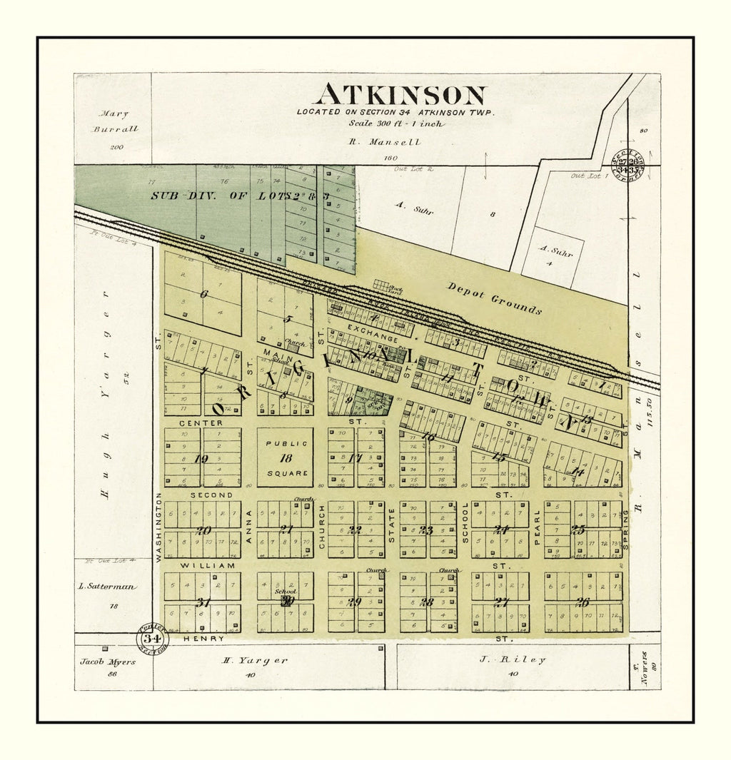 Vintage Map of Atkinson, Illinois 1893