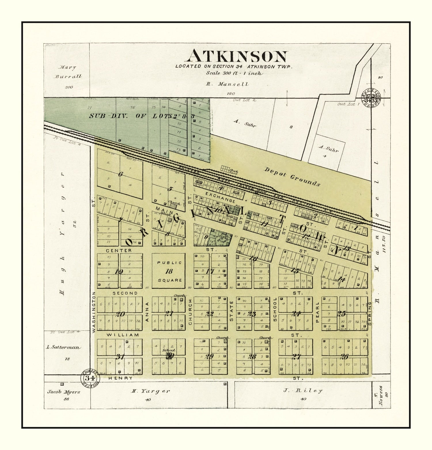 Vintage Map of Atkinson, Illinois 1893