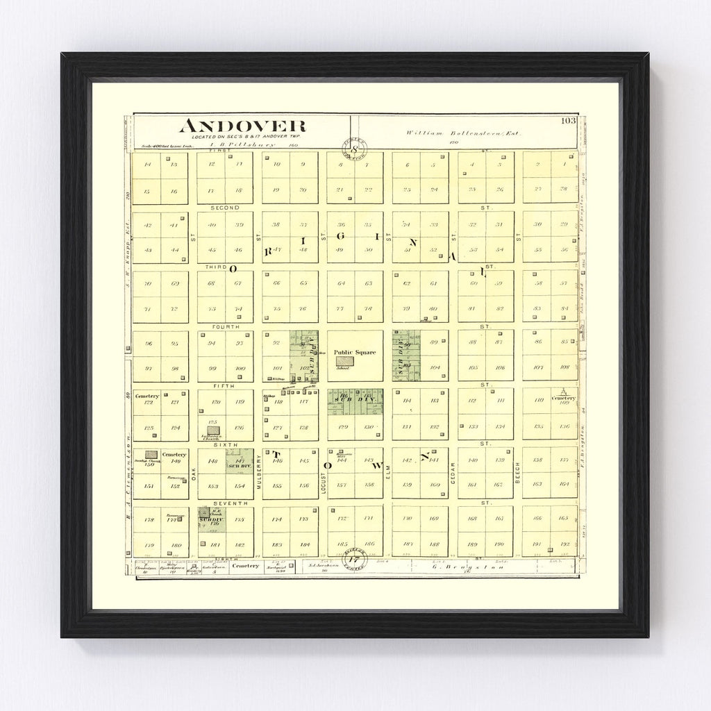 Vintage Map of Andover, Illinois 1893