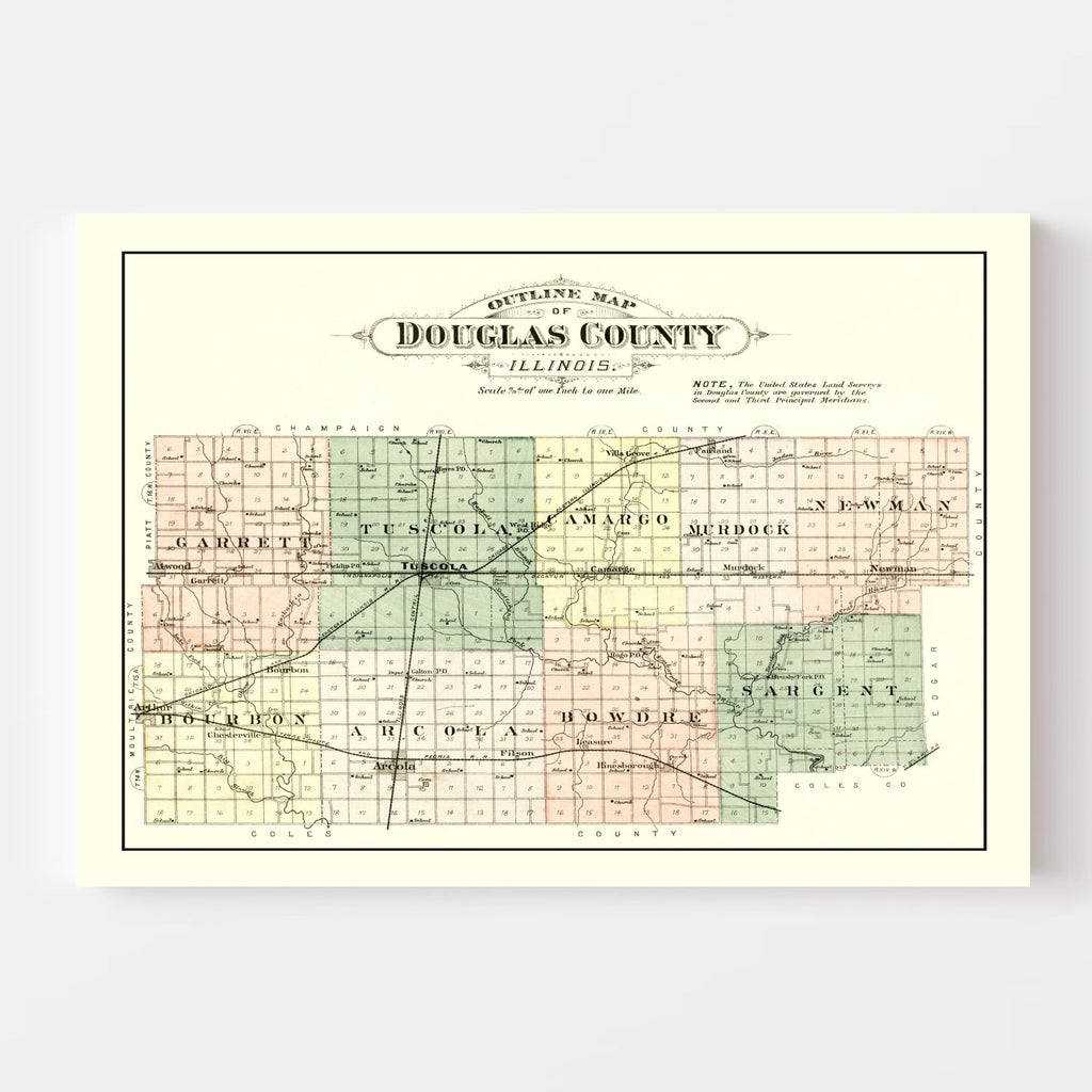 Vintage Map of Douglas County, Illinois 1893